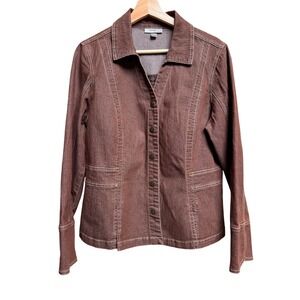 Dressbarn Womens Brown Denim Jacket Large Western Lightweight Country Office